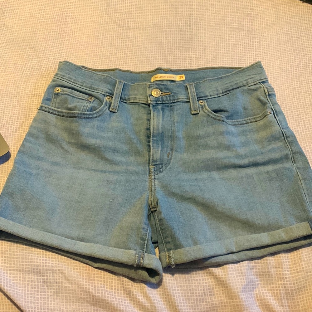 Mid Length Levi Jean Shorts